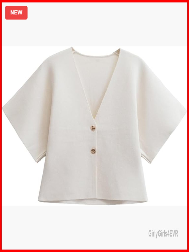 Short Sleeve V Neck Cardigan Sweater Ribbed Knit Button Down Top